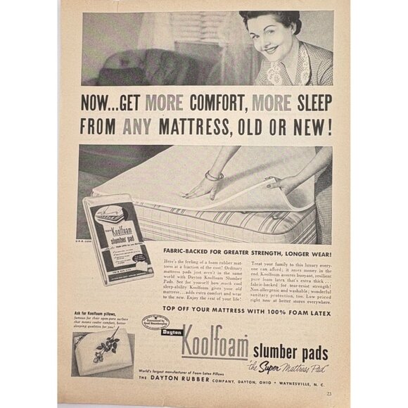 Koolfoam Slumber Pads Vintage Print Ad 1950s Foam Mattress Pads Dayton Rubber Co - Picture 6 of 6